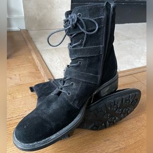 Aquatalia Suede Chelsea Buckle Boots w zipper